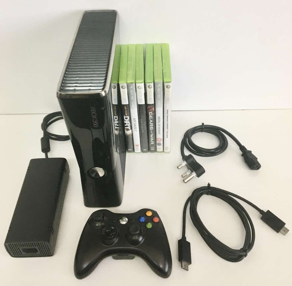 Xbox 360 Slim (250GB) + Wireless Controller + Power Supply And 6 Game Titles Good Condition!