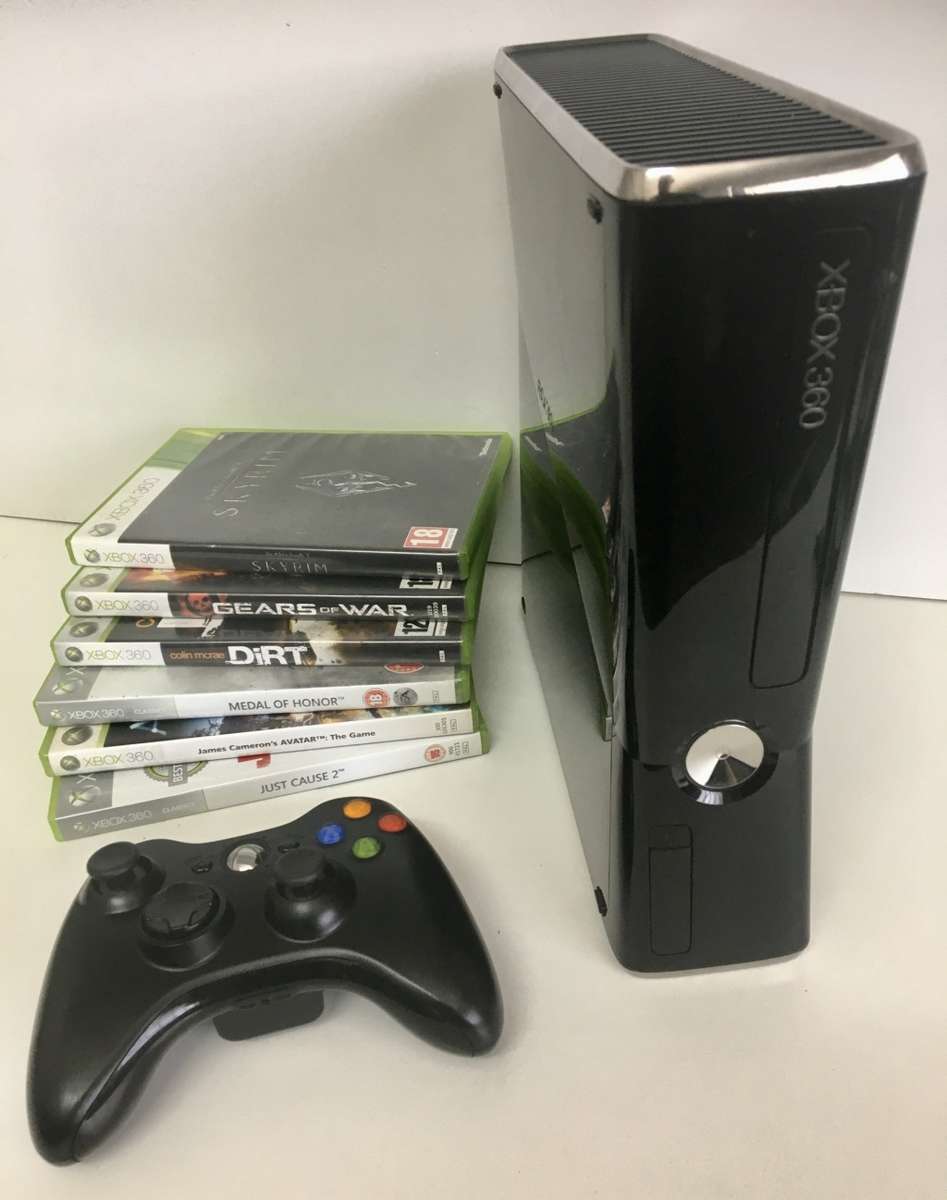 Xbox 360 Slim (250GB) + Wireless Controller + Power Supply And 6 Game Titles Good Condition!