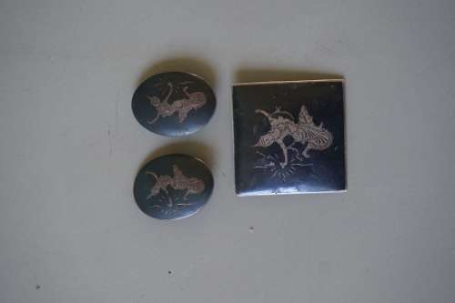 Vintage Siam Sterling Silver set of clip on earrings and brooch
