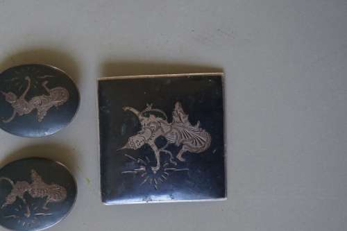 Vintage Siam Sterling Silver set of clip on earrings and brooch