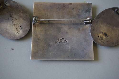 Vintage Siam Sterling Silver set of clip on earrings and brooch