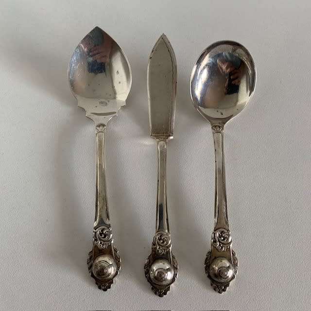 South African Hallmarked sterling silver Sugar spoon, Jam spoon and pate knife