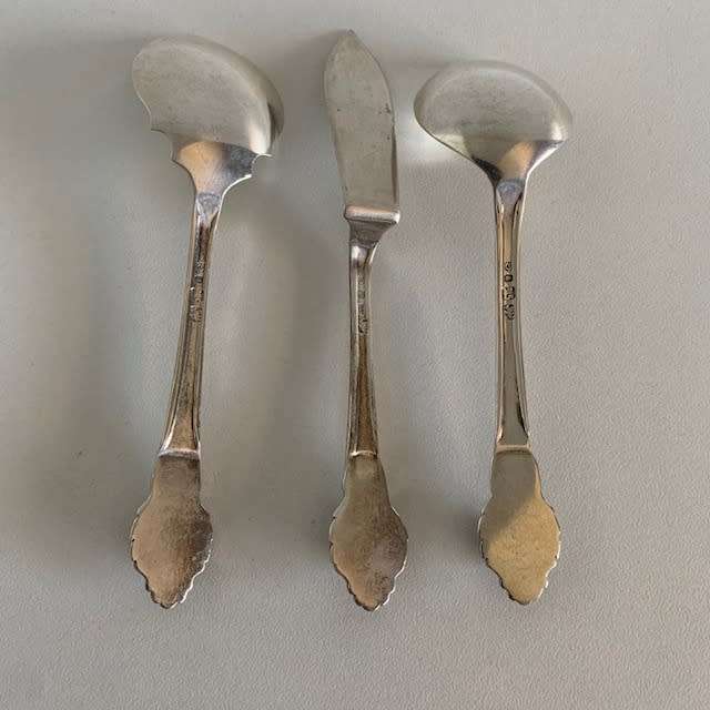 South African Hallmarked sterling silver Sugar spoon, Jam spoon and pate knife