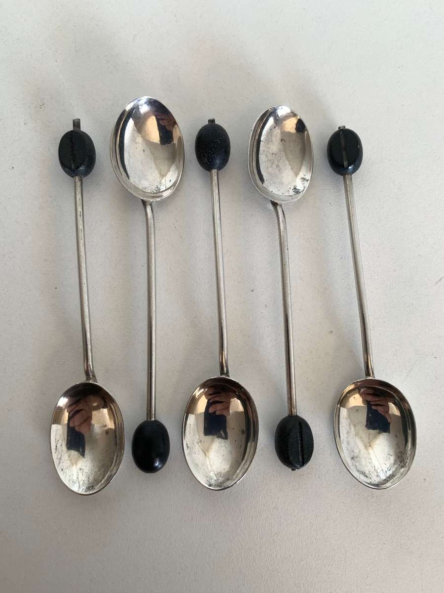 5 x Hallmarked Sterling Silver Coffee bean tea spoons