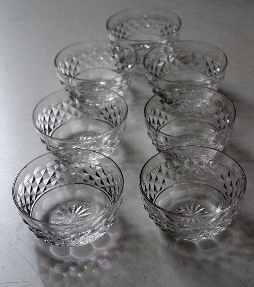 A set of seven large Belgian Val Saint Lambert crystal dessert bowls in excellent condition.