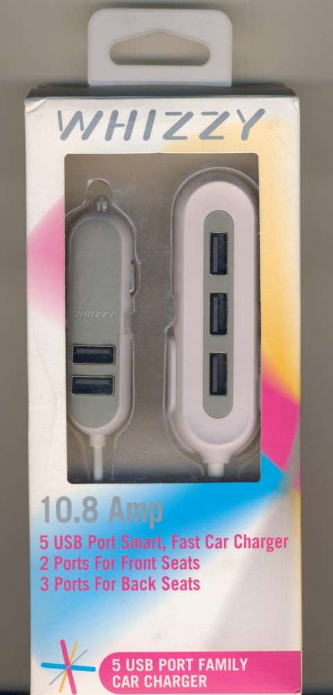 Whizzy 5-Port USB Car Charger 5 Volt 2.4 Amp per port