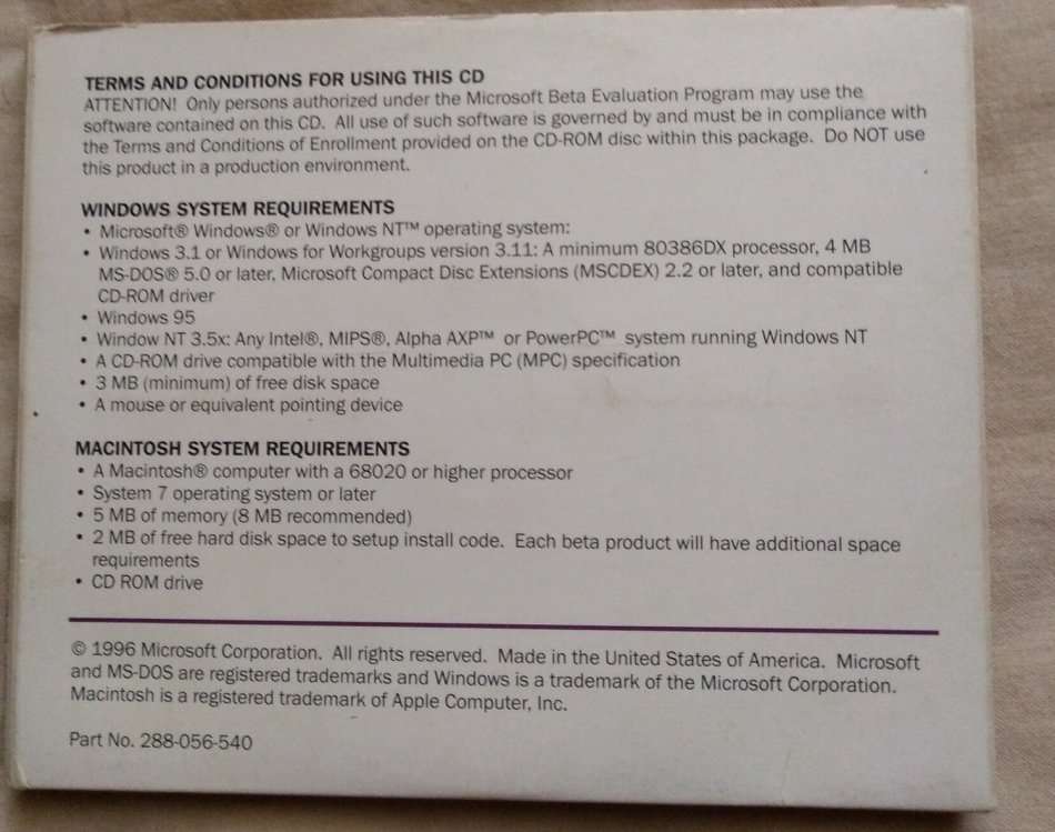 Microsoft Beta Vol 17 3-Disc with Windows NT 4.0 Beta