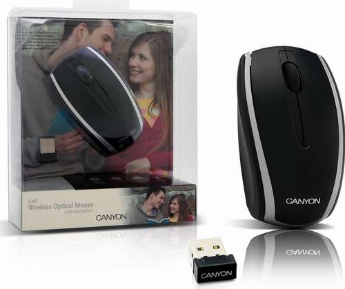 Canyon Wireless Mouse, 4 buttons, 1000 DPI, Black and Silver