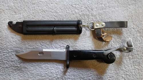 Black AKM Bayonet with Scabbard, matching numbers.