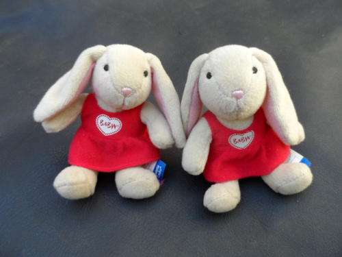 2 SMALL RABBITS FROM BUILD-A-BEAR WORKSHOP. +- 12cm TALL.