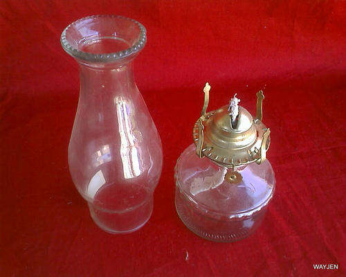 PARAFFIN LAMP WITH GLASS COVER.