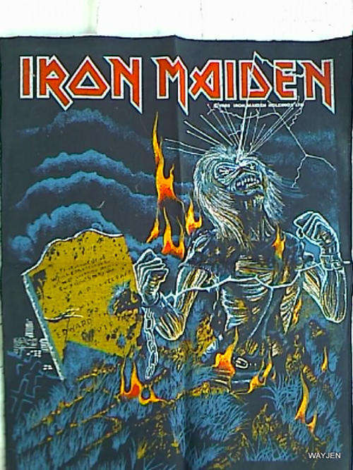 IRON MAIDEN. 1985 SEW ON CLOTH BADGE. 36 X 26cm