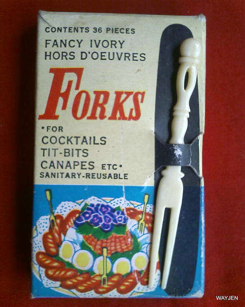31 IVORY HORS D'OEUVRES FORKS. FOR COCKTAIL TIT-BITS, CANAPES etc..SANITARY-REUSABLE.