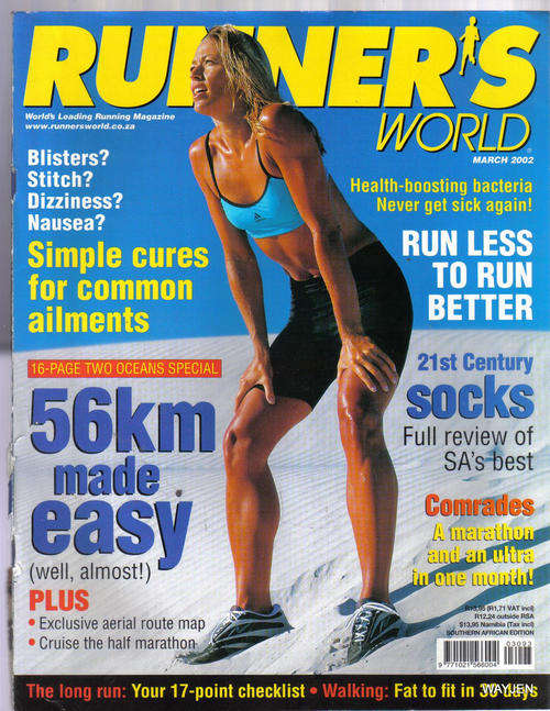 RUNNER'S WORLD MAGAZINE. MARCH 2002. FULL OF INTERESTING ARTICLES. SOME WEAR TO MAGAZINE.