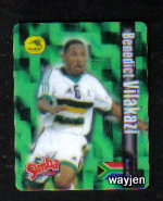 BENEDICT VILAKAZI TRADING CARD. BAFANA BAFANA. SIMBA WORLD SOCCER ICON CARD.