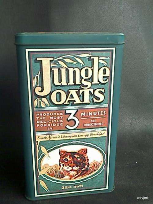 BIG JUNGLE OATS TIN. 1925-2000. 12X11X21cm. STILL NEAT.