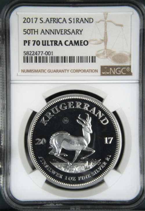 *EXTREMELY RARE* 2017 Silver Proof Krugerrand NGC PF70 ULTRA CAMEO - Perfect 50th Anniversary
