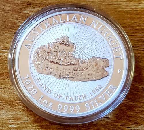 REDUCED 2020 Australian 1oz .9999 Silver Hand of Faith Nugget Coin BEAUTIFUL