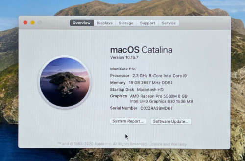 Apple MacBook Pro 16, Intel i9 2.3 Ghz, 8-Core 16GB RAM, 1TB SSD, 8GB AMD 5500M