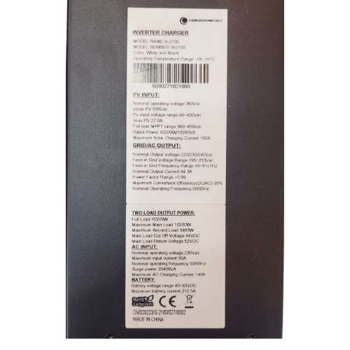 Hybrid 10.2 KVA  ON/OFF GRID INVERTER 10200 WATT 2X MPPT INPUTS 48V- CONDERENERGY S-2400