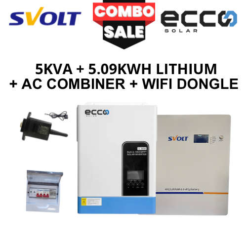 5.5 KVA ECCO PURE SINE WAVE LOAD SHEDDING SVOLT 5.09 KWH A-GRADE WALL LITHIUM BATTERY COMBO+WIFI DON
