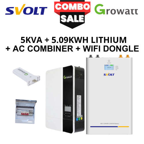 5KVA Growatt Hybrid Inverter + 5.09kWh  48V SVOLT Lithium Battery Combo +AC COMBINER AND WIFI DONGLE