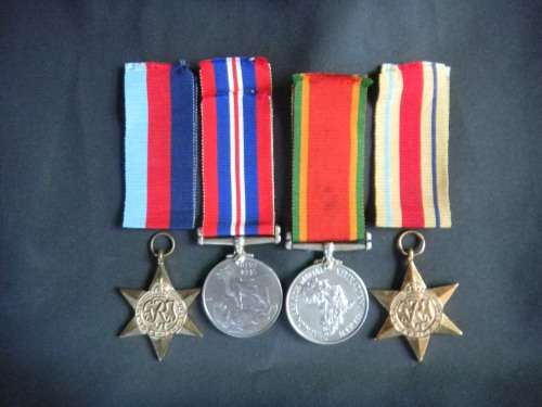 WW2 Set of 4 Medals with ribbons awarded to J A T Colverd 102234