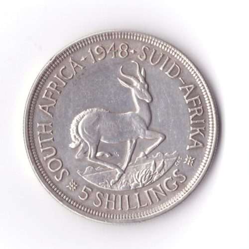 1948 UNION OF SOUTH AFRICA SILVER 5 SHILLING COIN