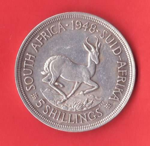 1948 UNION OF SOUTH AFRICA SILVER 5 SHILLING COIN