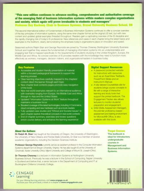 FUNDAMENTALS OF BUSINESS INFORMATION SYSTEMS by Stair, Reynolds and Chesney