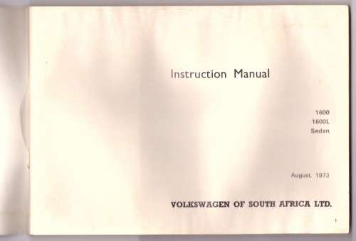VW BEETLE 1600 - VEHICLE INSTRUCTION MANUAL - 1973