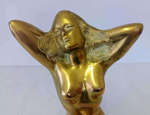 Art Deco Brass Sculpture of Nude Kneeling Lady.
