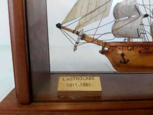 Miniture Model Ship Le `Astrolabe` in a wooden and glass display case