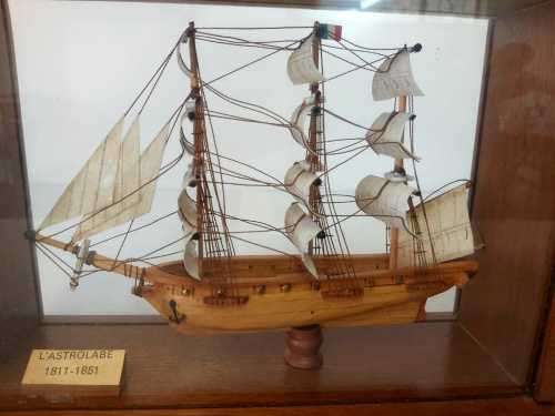 Miniture Model Ship Le `Astrolabe` in a wooden and glass display case