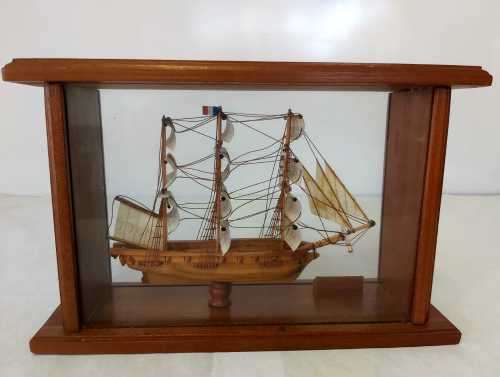 Miniture Model Ship Le `Astrolabe` in a wooden and glass display case