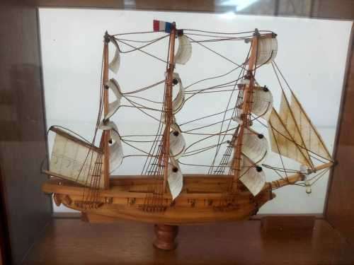 Miniture Model Ship Le `Astrolabe` in a wooden and glass display case