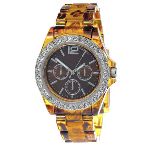 **NEW** FMD (By FOSSIL) Tortoise Shell Crystal Accented Ladies Quartz Dress Watch