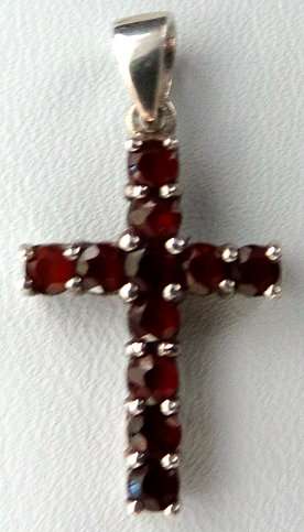 Genuine Sterling Silver Cross Constructed with Rows of Small Crimson Garnets***