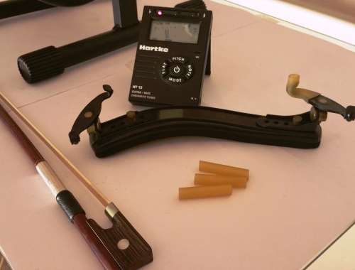 Violin + Bow + Shoulder Rest + Stand for Violin and Bow + Case + Tuner