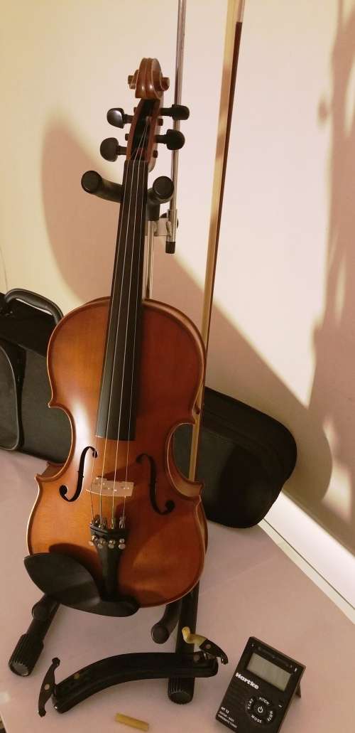 Violin + Bow + Shoulder Rest + Stand for Violin and Bow + Case + Tuner