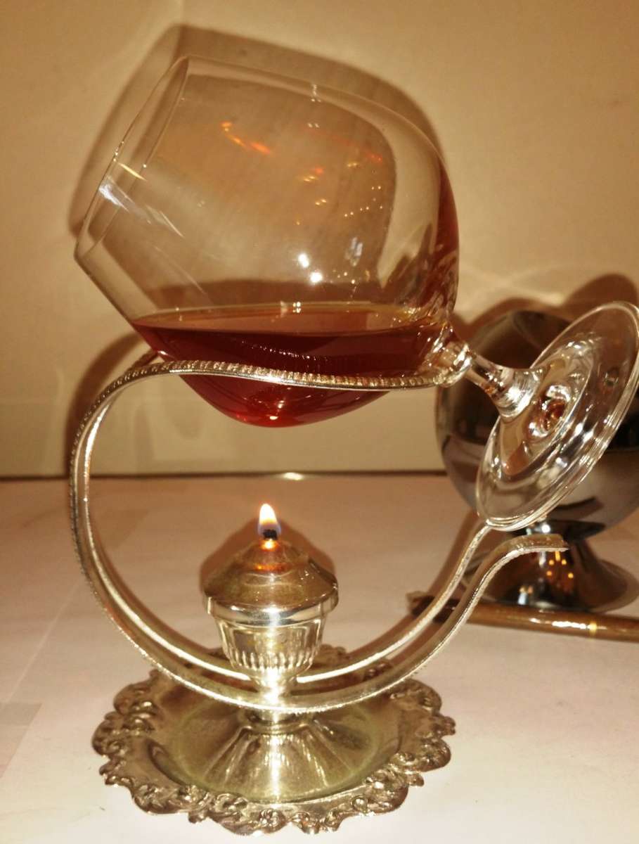 VINTAGE BRANDY / COGNAC WARMER AND ONE BOHEMIA CRYSTAL GLASS BRANDY / COGNAC SNIFTER