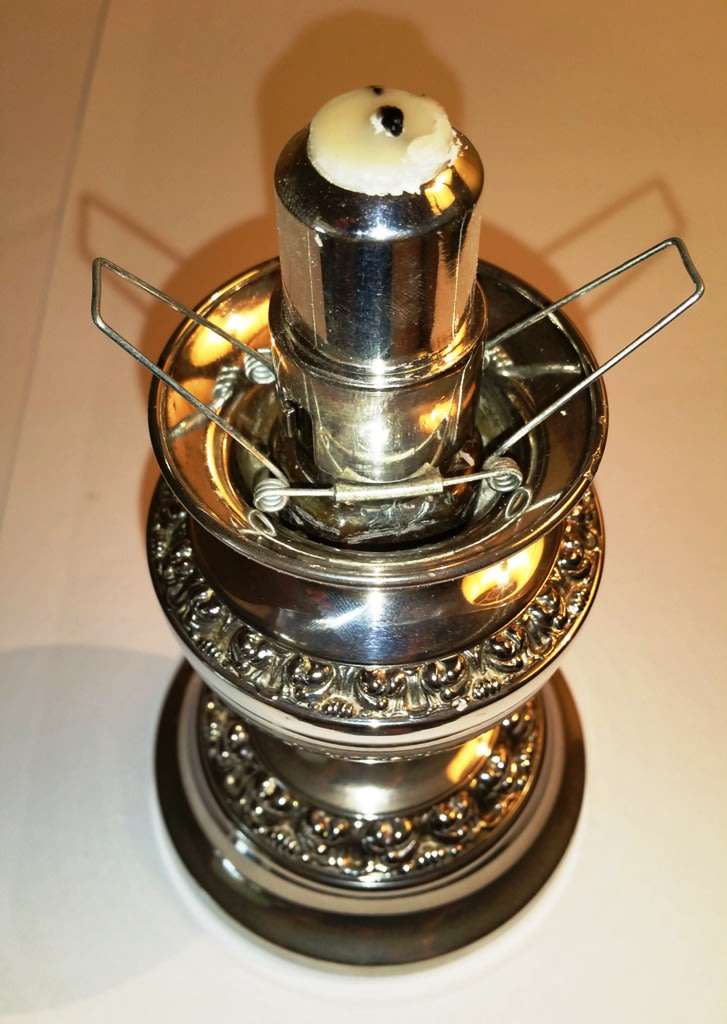 IANTHE SILVER-PLATED SPRING-LOADED CANDLE HOLDER WITH LARGE GLASS SHADE