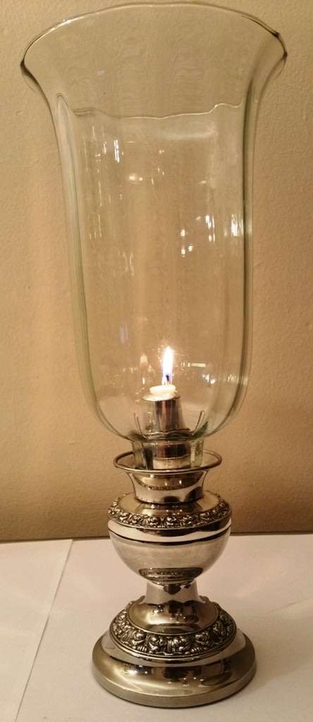 IANTHE SILVER-PLATED SPRING-LOADED CANDLE HOLDER WITH LARGE GLASS SHADE