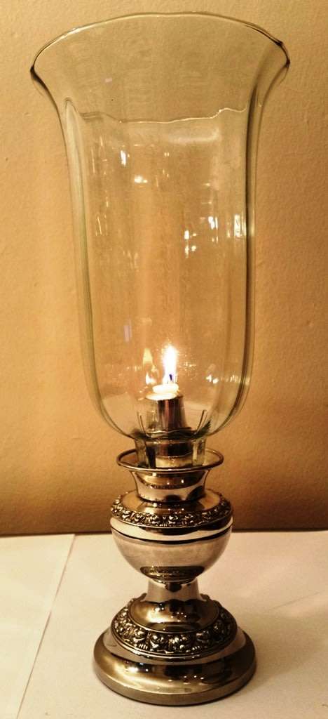 IANTHE SILVER-PLATED SPRING-LOADED CANDLE HOLDER WITH LARGE GLASS SHADE