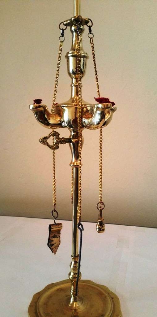 FULL SIZE SOLID BRASS WHALE OIL LAMP (LUCERNE) WITH FOUR SPOUTS **Reduced ~ Promotional**