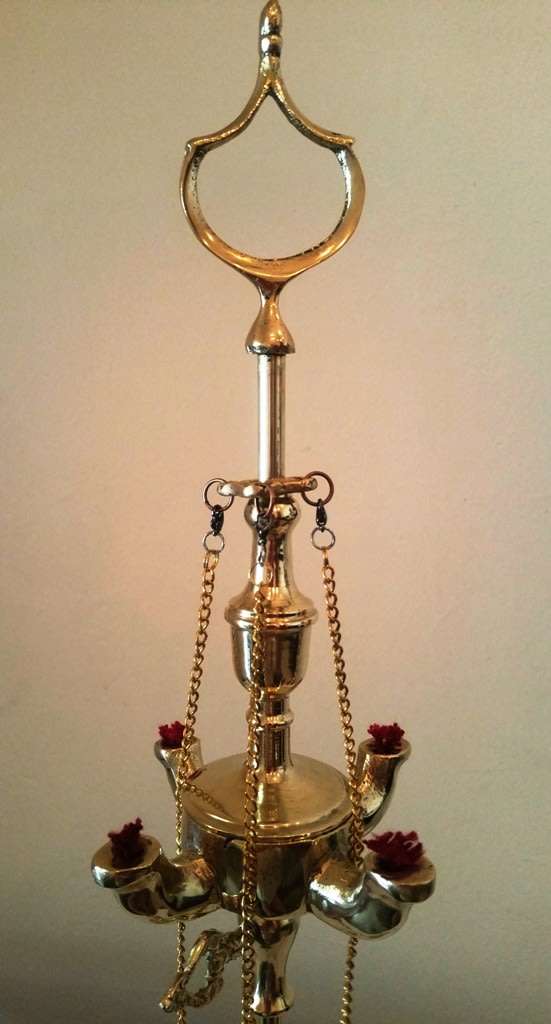 FULL SIZE SOLID BRASS WHALE OIL LAMP (LUCERNE) WITH FOUR SPOUTS **Reduced ~ Promotional**