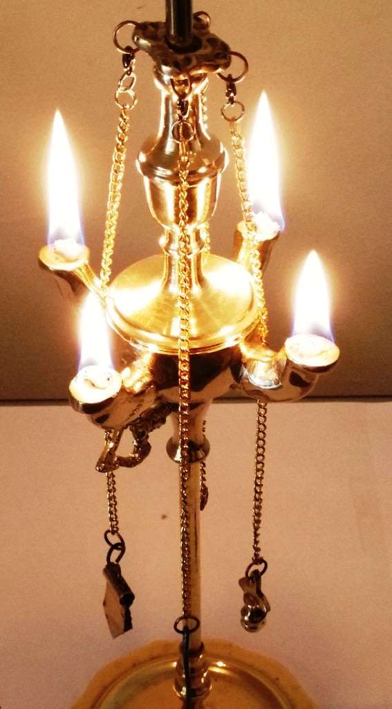 FULL SIZE SOLID BRASS WHALE OIL LAMP (LUCERNE) WITH FOUR SPOUTS **Reduced ~ Promotional**