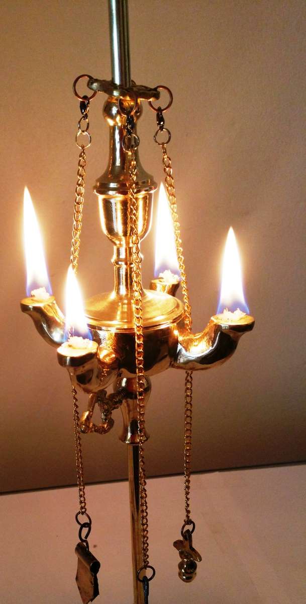 FULL SIZE SOLID BRASS WHALE OIL LAMP (LUCERNE) WITH FOUR SPOUTS **Reduced ~ Promotional**