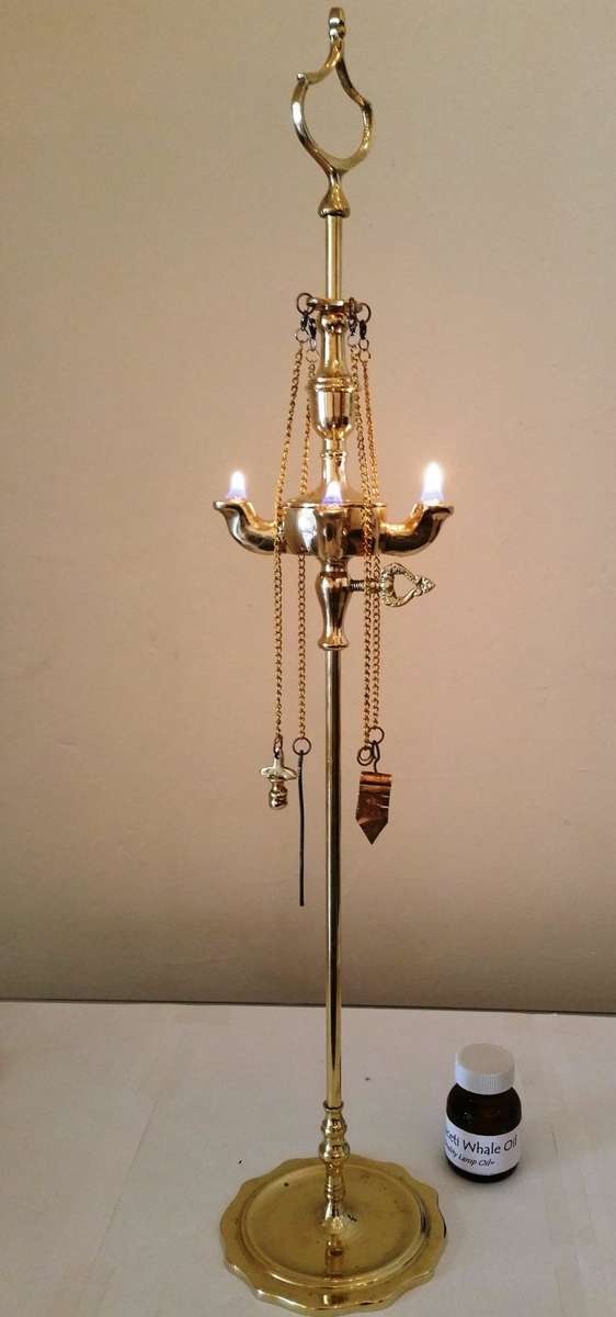 FULL SIZE SOLID BRASS WHALE OIL LAMP (LUCERNE) WITH FOUR SPOUTS **Reduced ~ Promotional**