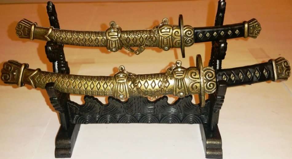 KATANA SAMURAI DOUBLE SWORD SET ~ LETTER OPENING SET